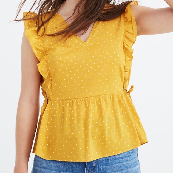 MADEWELL Side-Tie Ruffle Peplum Top in Polka Dot - Picture 6 of 8